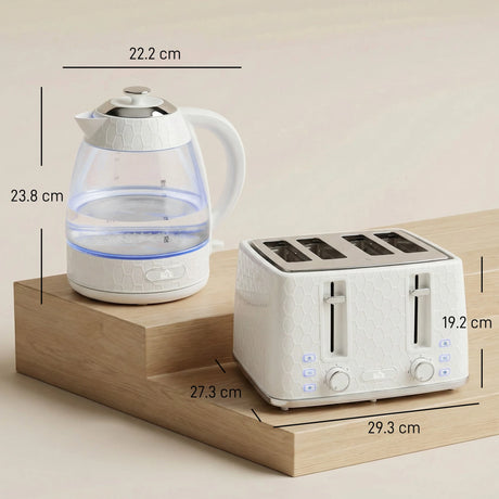 HOMCOM Kettle and Toaster Set, 1.7L 3000W Rapid Kettle with Strix Thermostat, 4 Slice Toaster with 7 Browning Controls, Cream