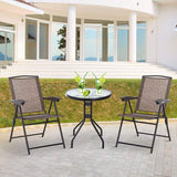 Outsunny 3 Piece Outdoor Bistro Set, Patio Conversation Furniture Set with 2 Folding Backrest Adjustable Armchairs and Glass Top Coffee Table, Brown