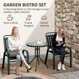 Outsunny 3 Pieces Patio Bistro Set with Stackable Chairs, Tempered Glass Table, for Outdoor, Balcony, Patio, Garden Charcoal Grey
