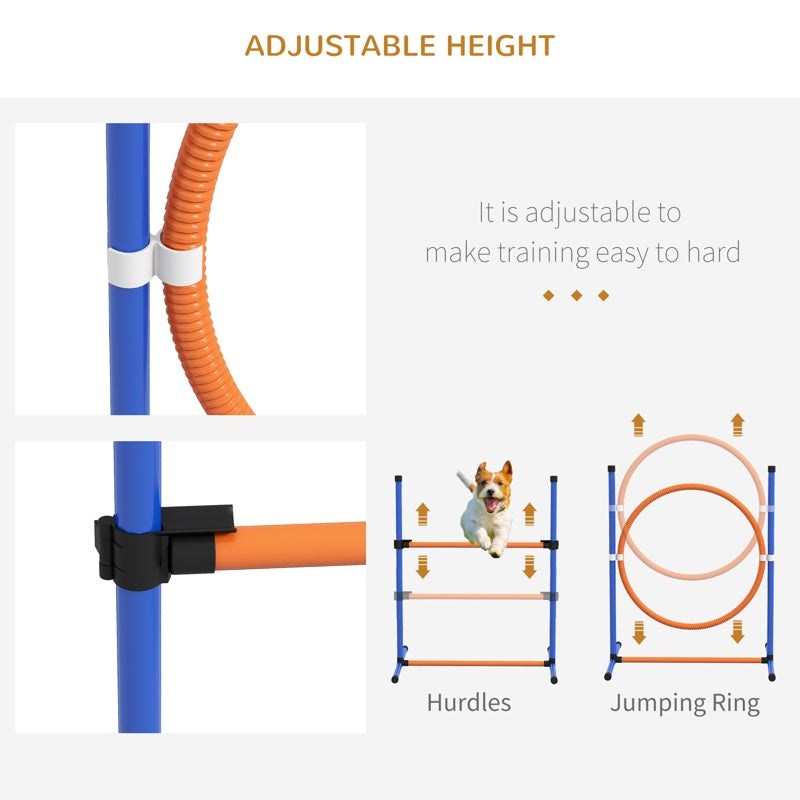 PawHut Eight-Piece Dog Agility Equipment Set with Weave Poles, Jump Ring, Hurdle, Pause Box, Training Shorts, Bag, Orange