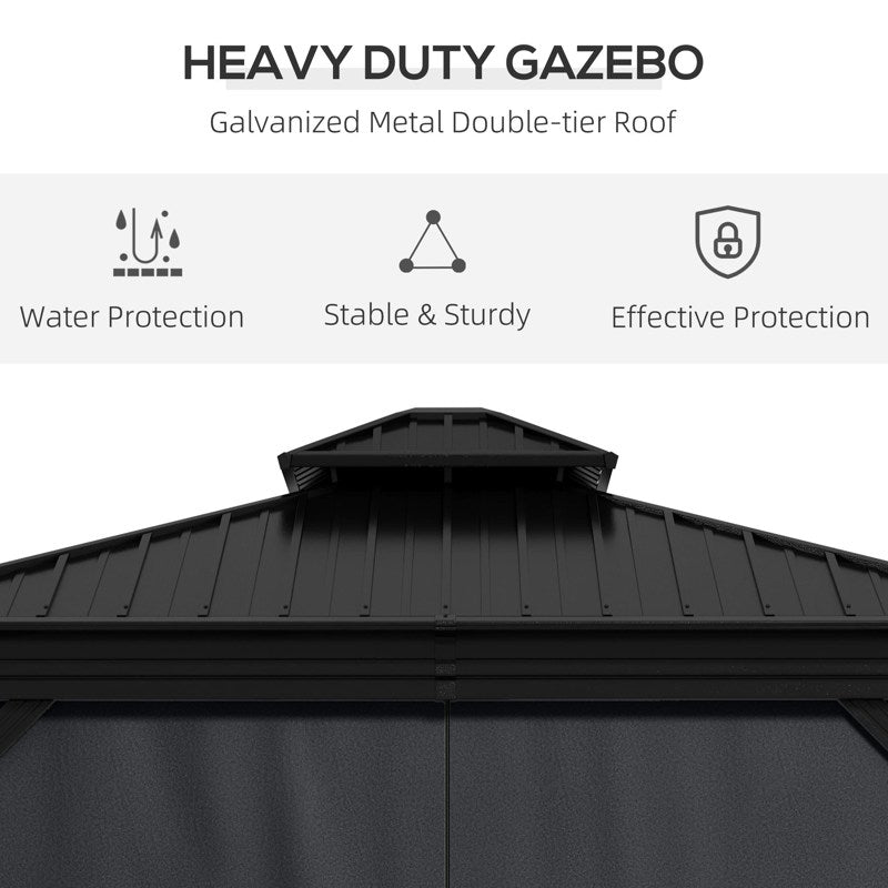 Outsunny 3.65 x 3m Aluminium Hardtop Gazebo, with Accessories - Dark Grey