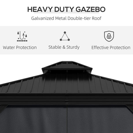 Outsunny 3.65 x 3m Aluminium Hardtop Gazebo, with Accessories - Dark Grey