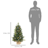 HOMCOM Set of Two 3ft Christmas Trees, with Lights, Berries and Pinecones