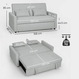 HOMCOM Three-Way Two-Seater Sofa Bed - Light Grey