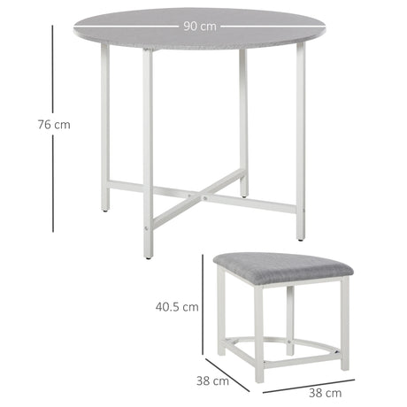 HOMCOM Modern Round Dining Table Set with 4 Upholstered Stools for Dining Room, Kitchen, Grey
