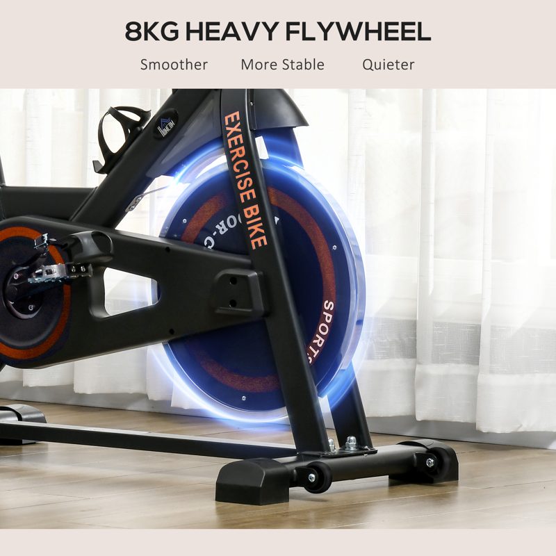 HOMCOM Exercise Bike, 8kg Flywheel Stationary Bike Indoor Cycling Machine with Adjustable Resistance Seat Handlebar, Black