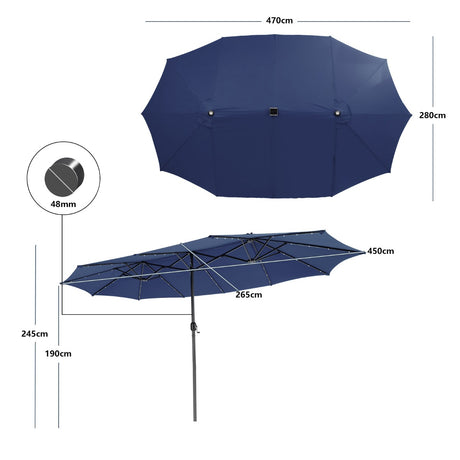 15 Feet Twin Patio Umbrella with 48 Solar LED Lights-Navy