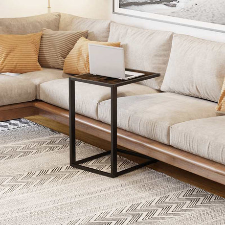 HOMCOM C-Shaped Side Table, Sofa End Table with Metal Frame, Accent Couch Table for Living room, Bedroom, Brown and Black