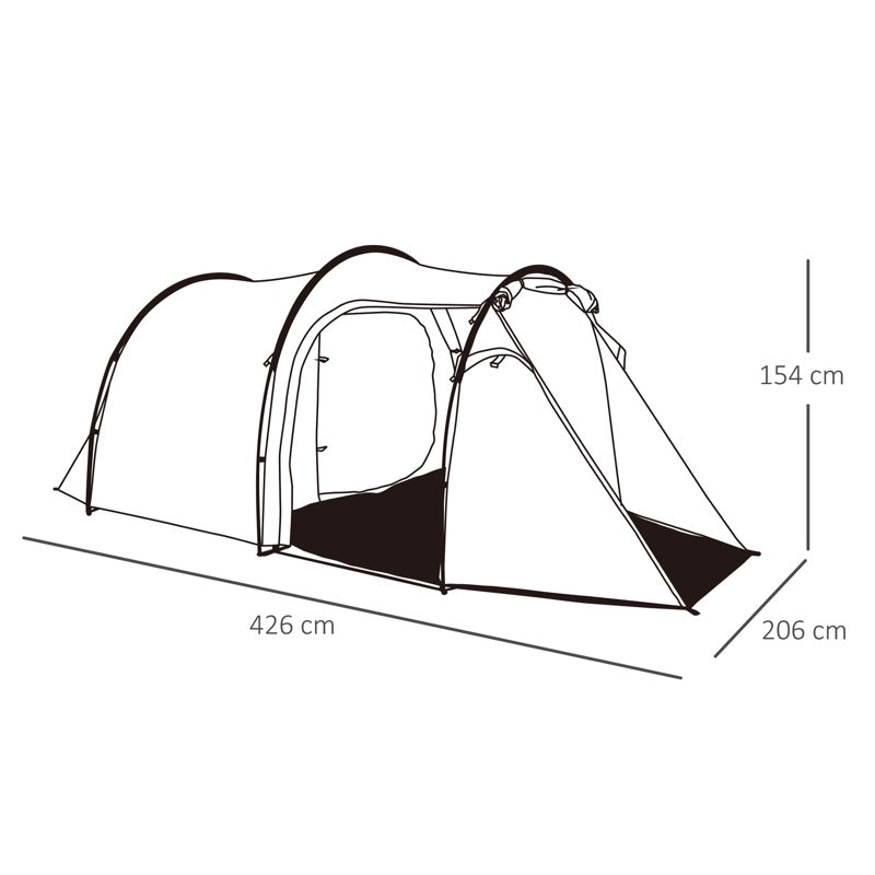 Outsunny 2-3 Man Tunnel Tent with Vestibule, Weather-Resistant Camping Tent with Air Vents for Fishing Hiking, Light Blue & Grey