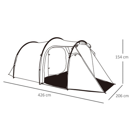 Outsunny 2-3 Man Tunnel Tent with Vestibule, Weather-Resistant Camping Tent with Air Vents for Fishing Hiking, Light Blue & Grey