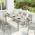 Outsunny Extending Garden Table, Aluminium Outdoor Dining Table for 8-10 with Wood-Like Grained Surface, Light Grey Wood Effect