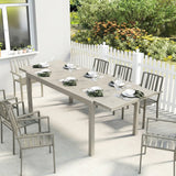 Outsunny Extending Garden Table, Aluminium Outdoor Dining Table for 8-10 with Wood-Like Grained Surface, Light Grey Wood Effect