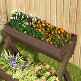 Outsunny 3 Tier Raised Garden Bed Wooden Elevated Planter Box Kit, 66L for Flower, Vegetable, Herb, 65x75x78cm, Tan