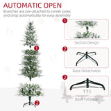 HOMCOM 7 Ft Pencil Snow Flocked Artificial Christmas Tree with Realistic Cypress Branches, Auto Open, Green