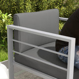 Outsunny Garden Sofa, All-Weather Garden Single Sofa with Removable Cushions, Metal Frame Outdoor Furniture for Balcony, Charcoal Grey