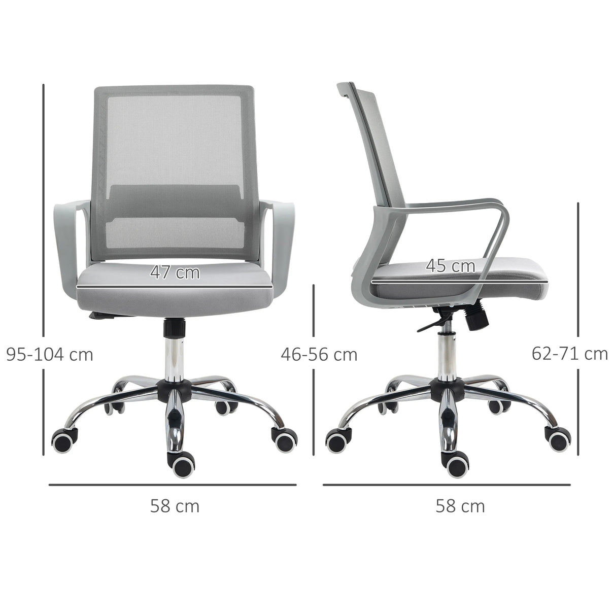 Vinsetto Ergonomic Desk Chair Mesh Office Chair with Adjustable Height Armrest and 360 Swivel Castor Wheels Grey
