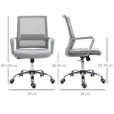 Vinsetto Ergonomic Desk Chair Mesh Office Chair with Adjustable Height Armrest and 360 Swivel Castor Wheels Grey