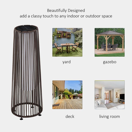 Outsunny Patio Garden PE Rattan Solar Lights Woven Resin Wicker Lantern Auto On/Off Solar Powered Lights for Porch, Yard, Lawn, Courtyard, Indoor & Outdoor  Brown