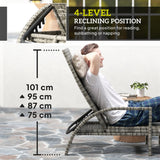 Outsunny Reclining Rattan Lounger, with Extending Footrest - Grey