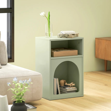 HOMCOM Bedside Table with 2 Open Compartments - Light Green