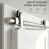 HOMCOM Sliding Door Hardware Kit Smooth Quiet 304 Stainless Steel for 200cm Track Sliver Tone