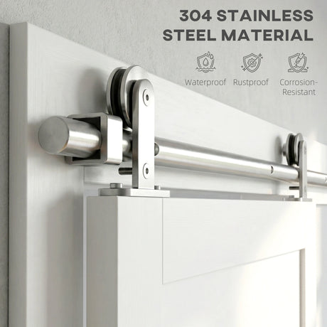 HOMCOM Sliding Door Hardware Kit Smooth Quiet 304 Stainless Steel for 200cm Track Sliver Tone