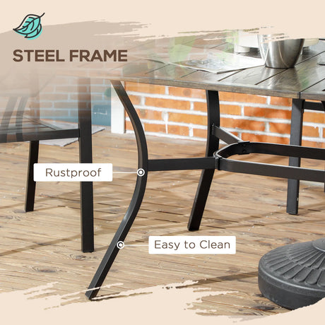 Outsunny Six-Seater Steel Garden Table, with 41mm Parasol Hole - Wood-Effect