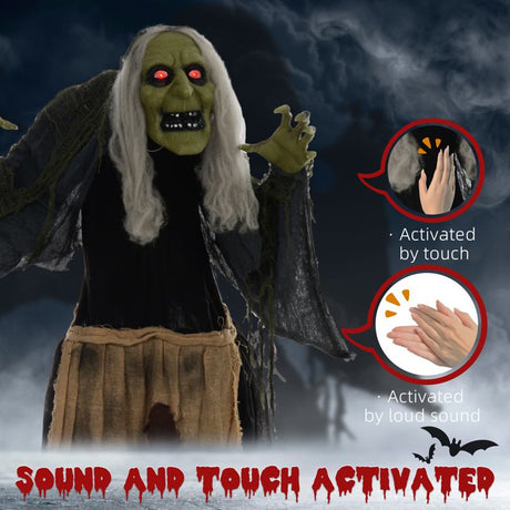 HOMCOM 5'2" Hunchback Witch Halloween Animatronic, with Glowing Eyes