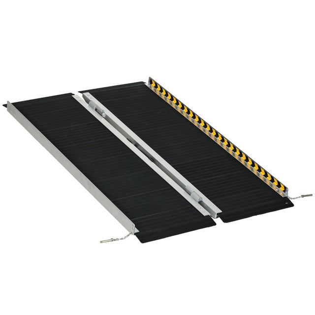 HOMCOM Wheelchair Ramp, 122L x 73Wcm, 272KG Capacity, Folding Aluminium Threshold Ramp with Non-Skid Surface, Transition Plates Above and Below for Home, Steps, Stairs, Curbs, Doorways