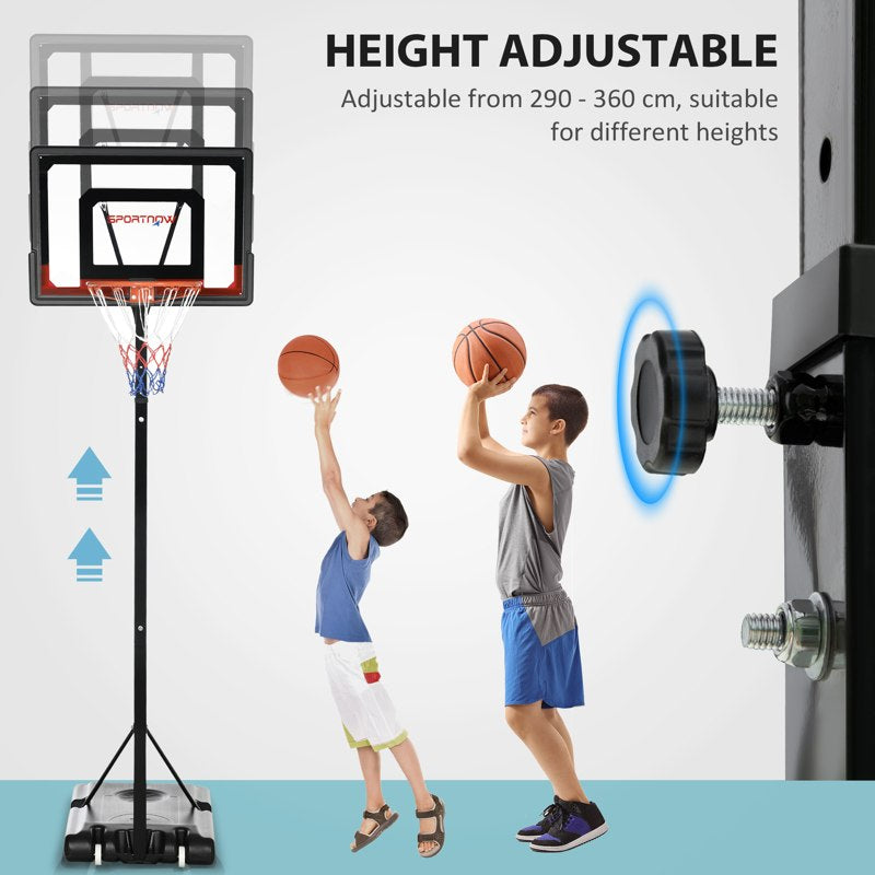 SPORTNOW 2.1-2.6m Adjustable Basketball Hoop and Basketball Stand w/ Backboard and Weighted Base, Portable on Wheels, Black