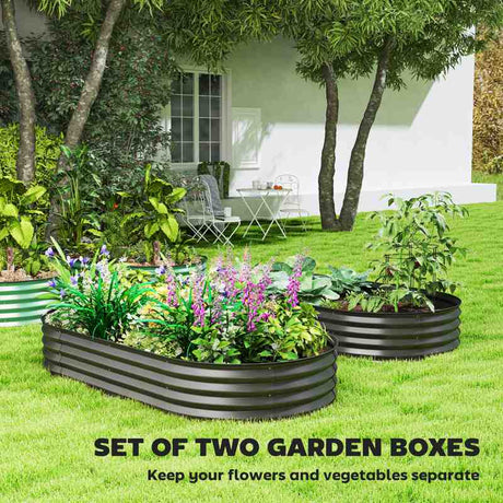 Outsunny Set of Two 181 x 93cm Steel Planters - Dark Grey