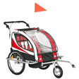 HOMCOM Child Bike Trailer Baby Bicycle Trailer 360° Rotatable for 2 Kids with Steel Frame LED Hitch Coupler Red