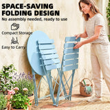 Outsunny Folding Garden Bistro Set, Outdoor Round Bistro Table and Chairs Set 2 with Electrophoresis Metal Frame, Light Blue