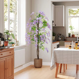 HOMCOM 180cm Ficus Artificial Tree, Fake Wisteria Tree in Nursery Pot, Indoor Greenery Tall Faux Floor Plant for Living Room Office Decor, Purple
