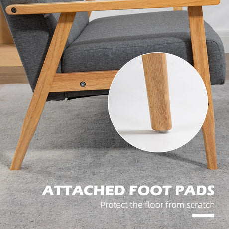 HOMCOM 3 Seater Sofa Modern Linen Fabric Upholstery Tufted Couch with Rubberwood Legs for Living Room and Kitchen, 155cm, Dark Grey