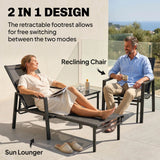 Outsunny Sun Lounger Retractable Footrest 5-Position Adjustable Steel Frame for Beach, Porch, Patio, Camping, Black