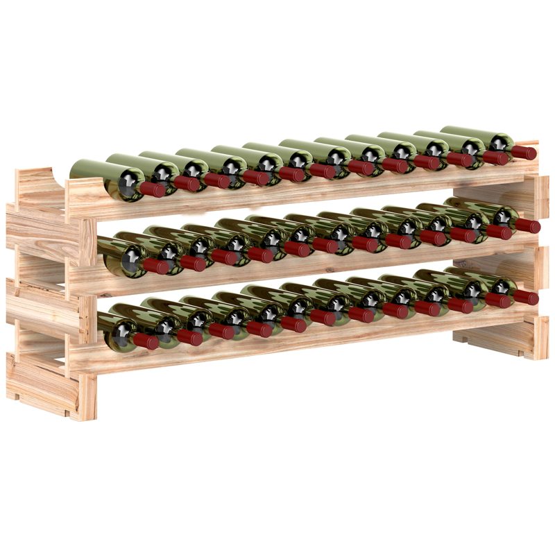 HOMCOM Three-Tier, 36 Bottle Wooden Wine Rack - Natural