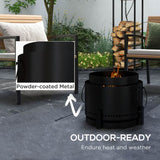 Outsunny Smokeless Fire Pit with Ash Catcher, 37cm Portable Wood Burning Firepit with Poker for Garden Camping Bonfire Party, Metal, Black