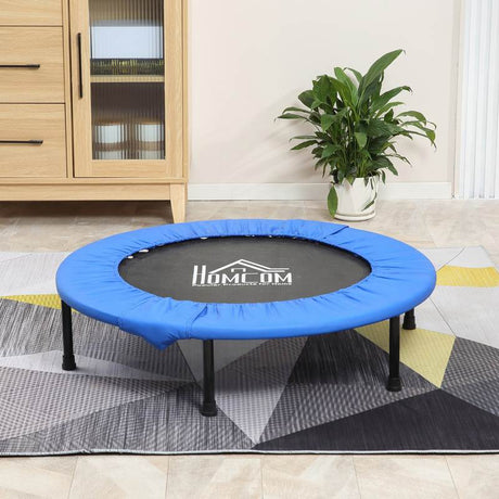 HOMCOM Φ96cm Mini Fitness Trampoline Home Gym Yoga Exercise Rebounder Indoor Outdoor Jumper with Safety Pad, Support Up to 100 KG, Blue and Black