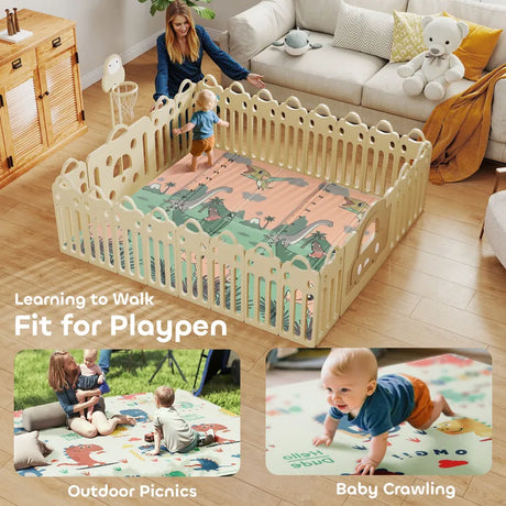AIYAPLAY Baby Play Mat, Double Sideded Foldable Kids Crawling Mat, Reversible & Waterproof, Dinosaur