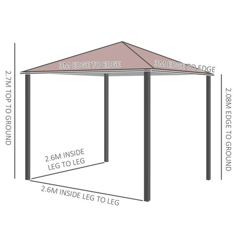 Outsunny 3 x 3(m) Garden Gazebo, Outdoor Gazebo Canopy Shelter with Curtains and Steel Frame for Lawn, Yard and Deck, Coffee