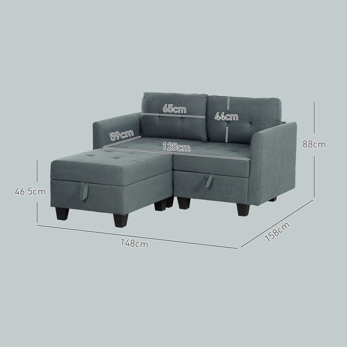 HOMCOM 'L' Shape Modular Storage Sofa - Dark Grey