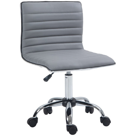 HOMCOM Adjustable Swivel Office Chair with Armless Mid-Back in PU Leather and Chrome Base - Light Grey