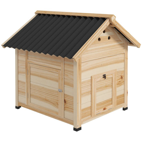 PawHut Wooden Duck House with Double Doors, Openable Roof, Ventilation Holes, Removable Base, Natural Wood Finish