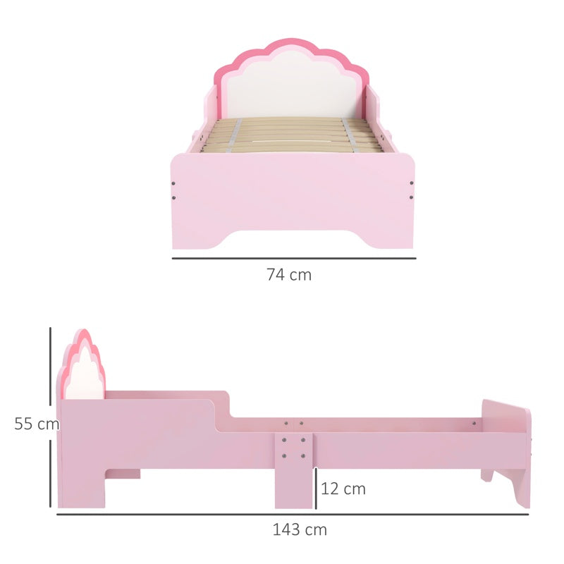 ZONEKIZ Toddler Bed Frame, Princess Bed for Kids, Cloud-Design, 143 x 74 x 55cm - Pink