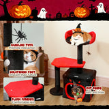 PawHut Cat Tree, Gothic Cat Tower with Scratching Posts, Cute Condo, Coffin Platform, Bed and Spider Toy, Halloween