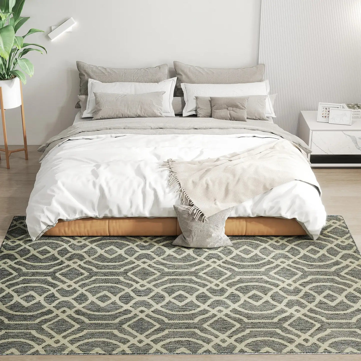 HOMCOM UV Resistant Indoor & Outdoor Area Rug, Easy-Cleaning Machine Washable Rug with Geometric Pattern for Patio, Garden, Kitchen, Bathroom or Living Room, 230 x 160 cm, Grey