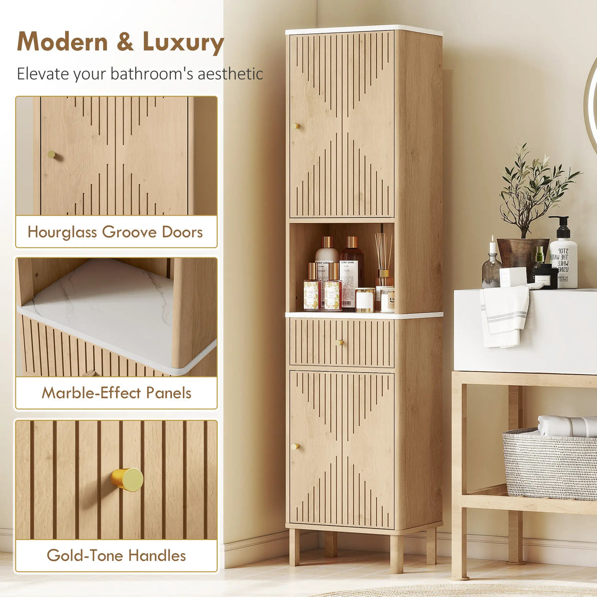 HOMCOM Multi-Storage Slimline Bathroom Cabinet - Wood-Effect