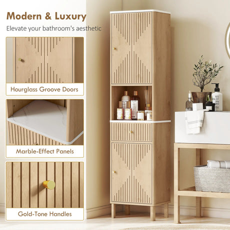 HOMCOM Multi-Storage Slimline Bathroom Cabinet - Wood-Effect