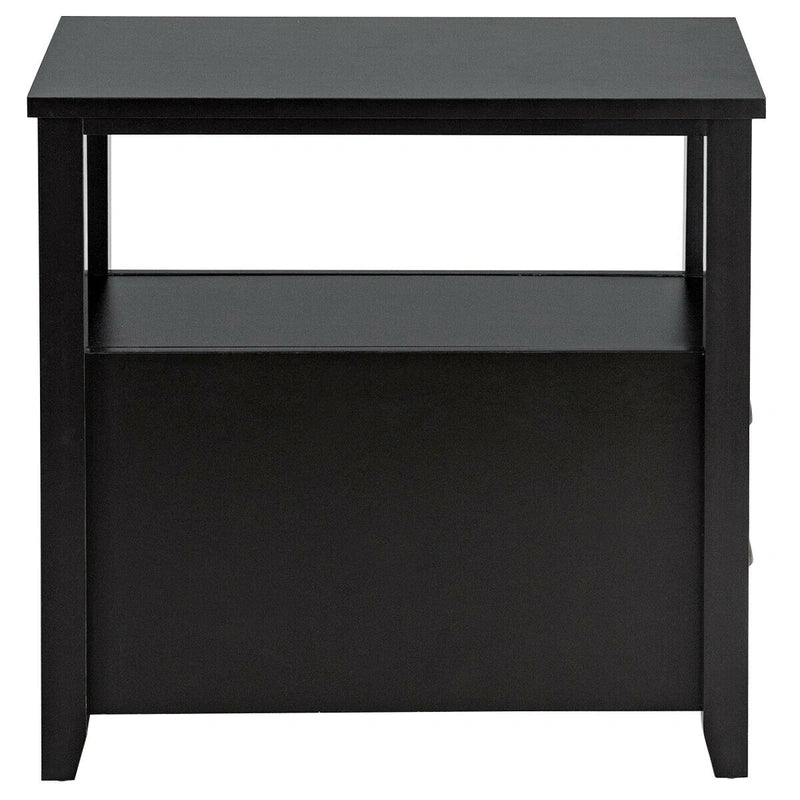 Retro Side Table Nightstand with 2 Drawers Stroage-Black